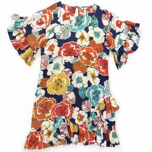 Anthroplogie Uncle Frank Dress Medium Multicolor Floral Ruffle Sleeve Boho